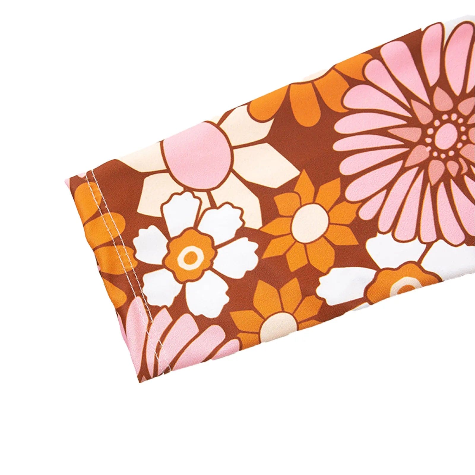 Maillot de bain une pièce fleuri rétro, motif floral rétro en orange, rose et blanc.