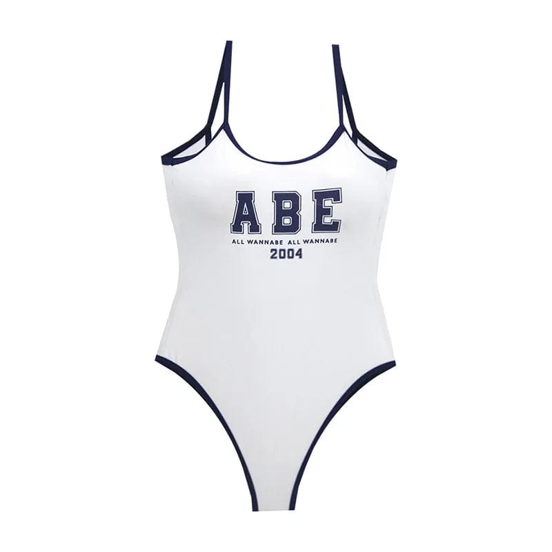 Maillot de bain une pièce femme avec imprimé ABE, design moderne et bretelles élégantes.