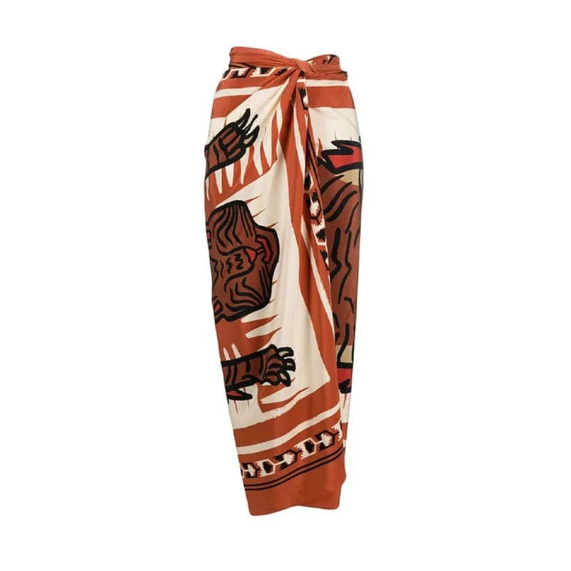 Maillot de bain femme asymétrique, taille haute, motif tribal exotique, élégant et confortable.