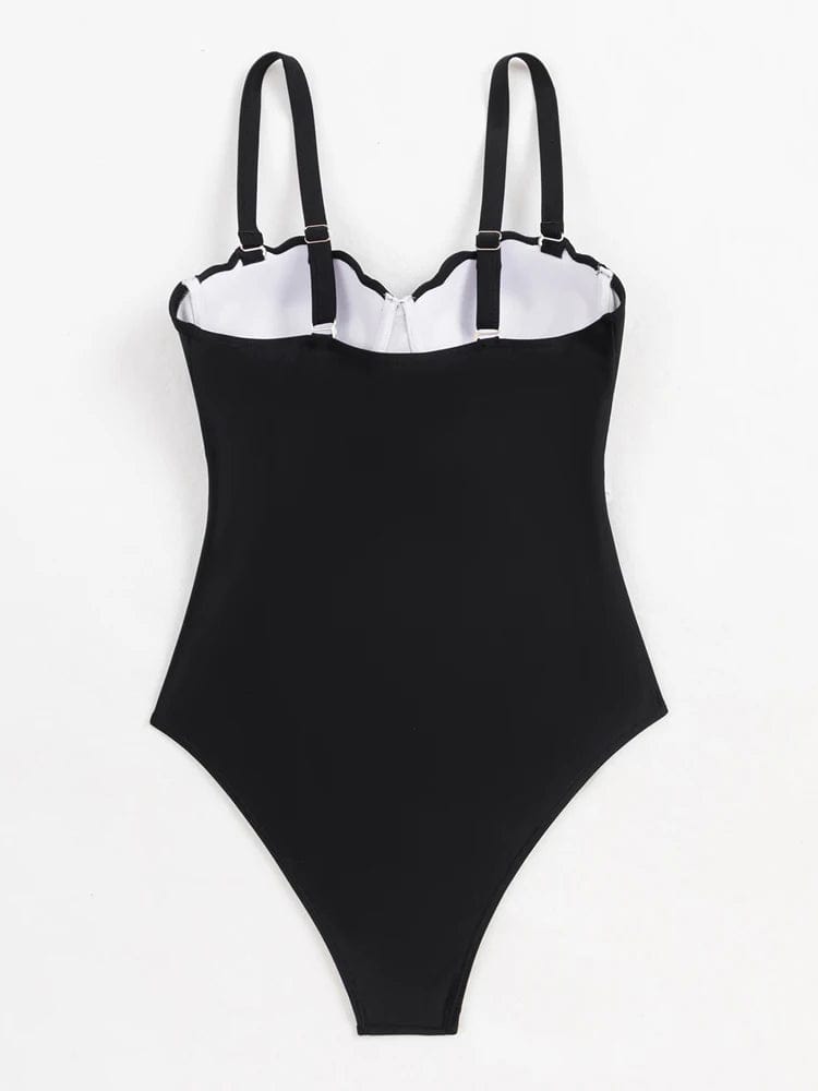 Maillot de bain une pièce noir pour femme avec bretelles ajustables et design élégant.